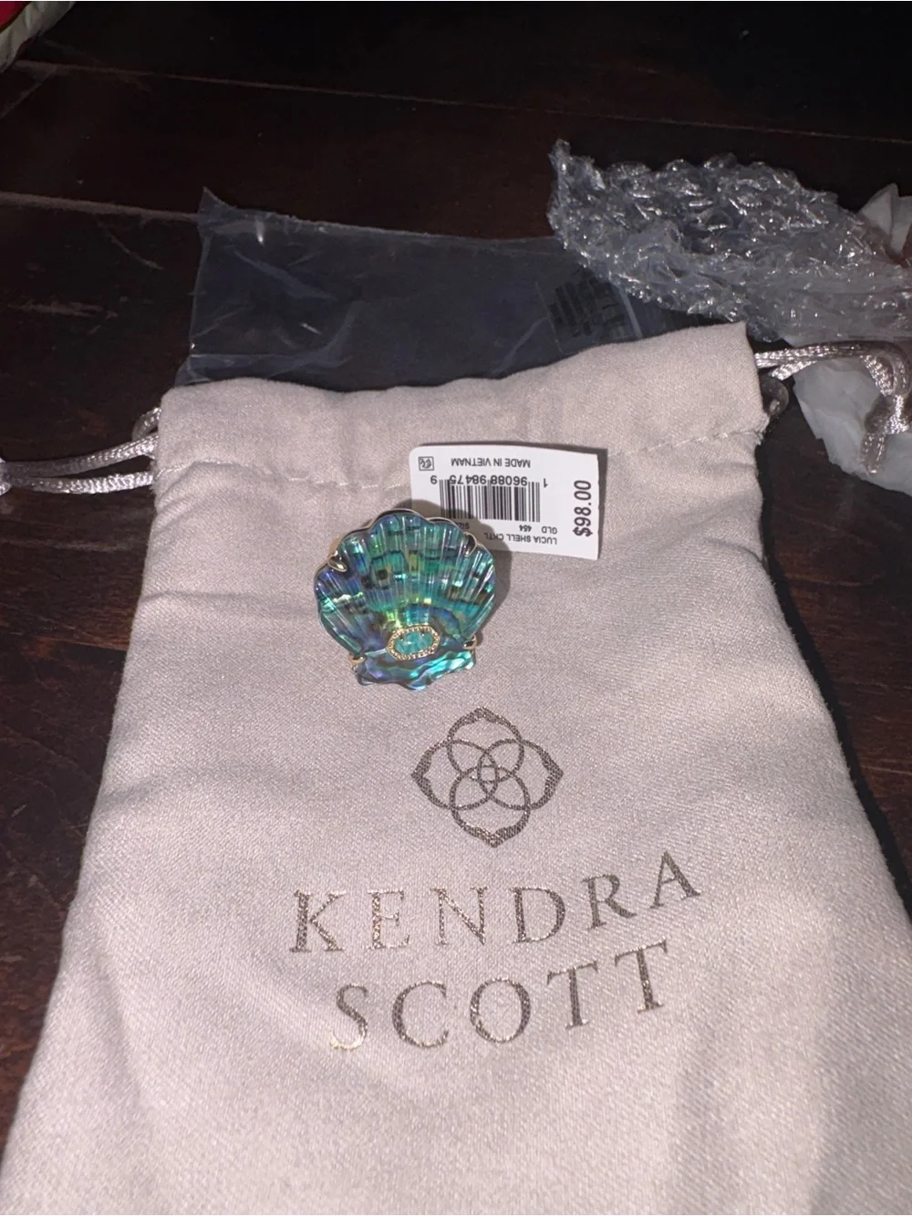 Kendra Scott Lucia Shell Abalone Silver Cocktail Ring size 6 BNWT
